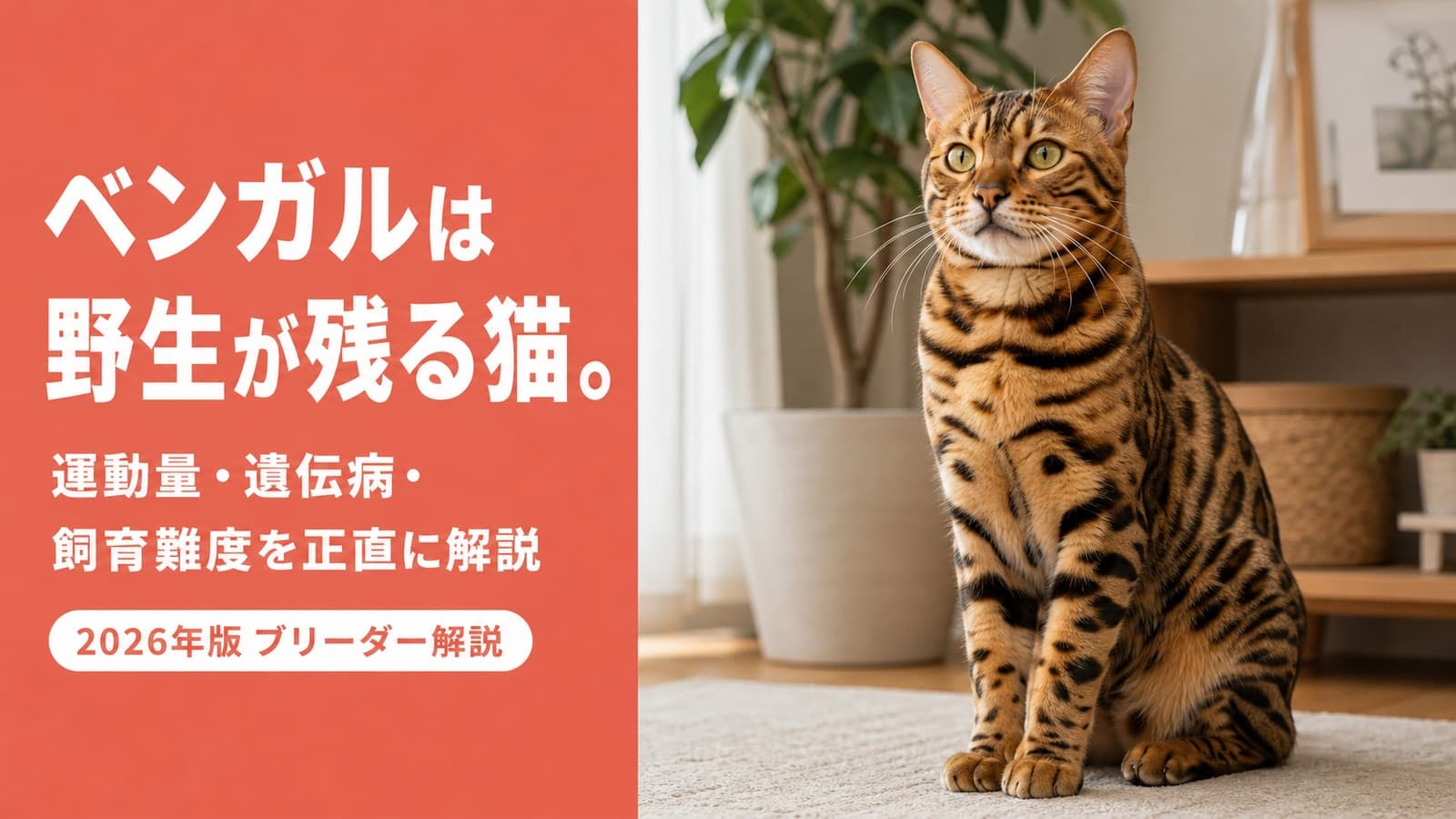 【2026年版】ベンガルの性格・飼い方・病気リスク - ブリーダーが取り扱わない理由と代替品種