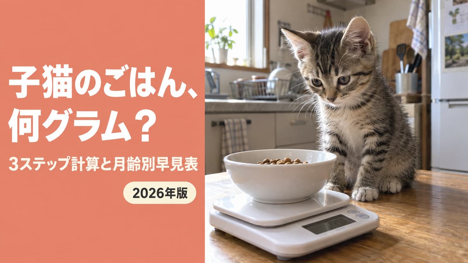 子猫のごはんの量は1日何g?月齢・体重別の早見表【2ヶ月約36g〜】