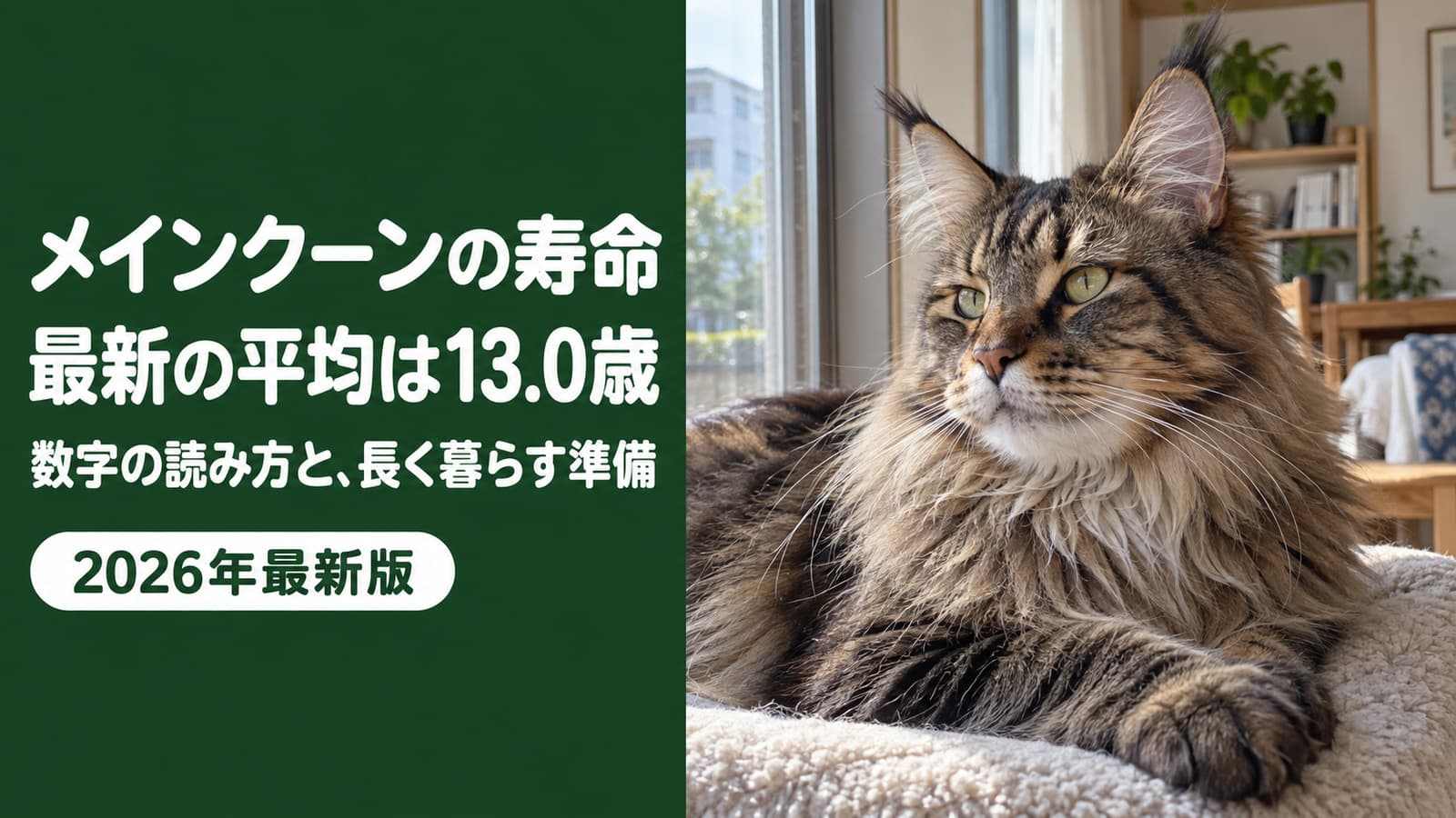 メインクーンの寿命|最新の平均13.0歳と長生きの準備【2026】
