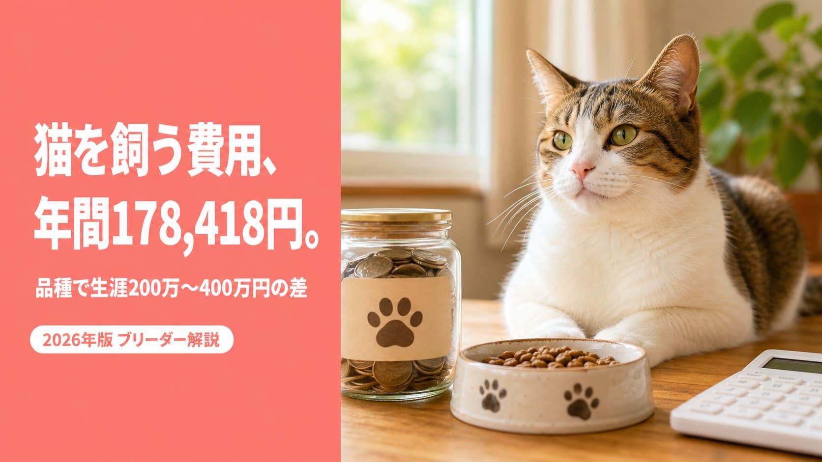 【2026年版】猫を飼う費用は年間178,418円|品種別の生涯費用差をブリーダーが解説