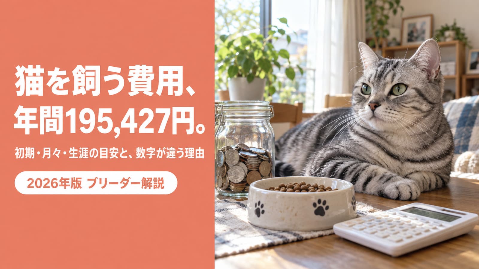 【2026】猫を飼う費用は年間195,427円|初期費用・月々・生涯の目安