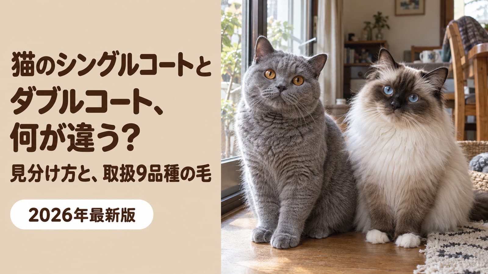 【2026】猫のシングルコートとダブルコートの違い|見分け方と9品種