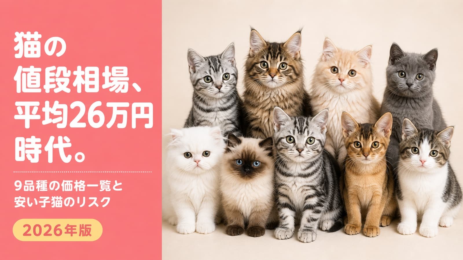 猫の値段相場|9品種の価格比較と入手経路4つの違い【2026】