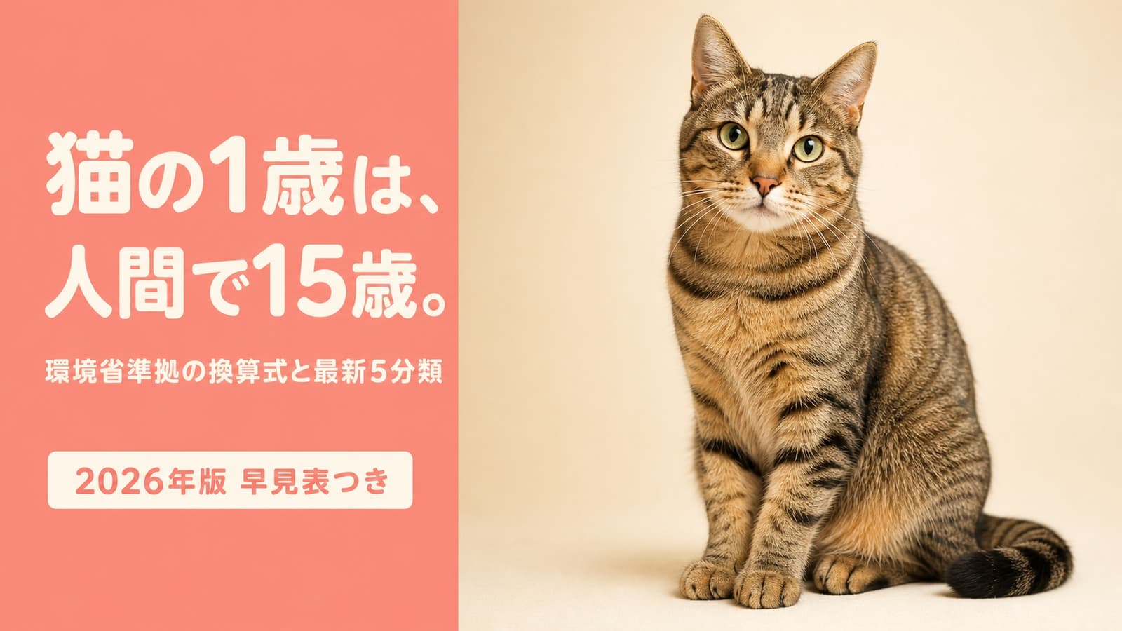 【2026年版】猫の年齢の数え方と早見表|1歳=15歳・15歳は人間で76歳