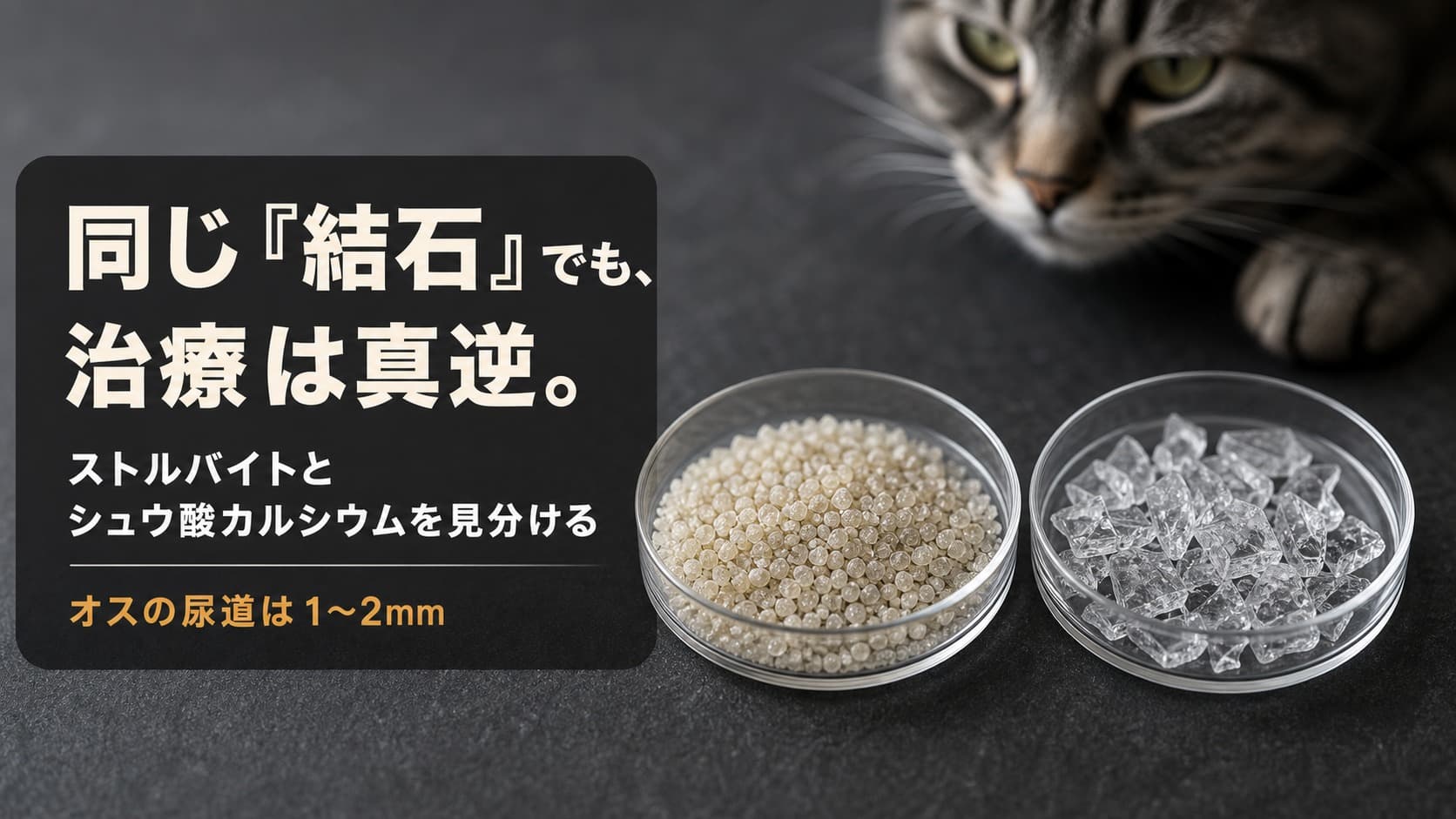 【2026年版】猫の尿路結石、完全ガイド|ストルバイトvsシュウ酸カルシウムの違い・食事・手術
