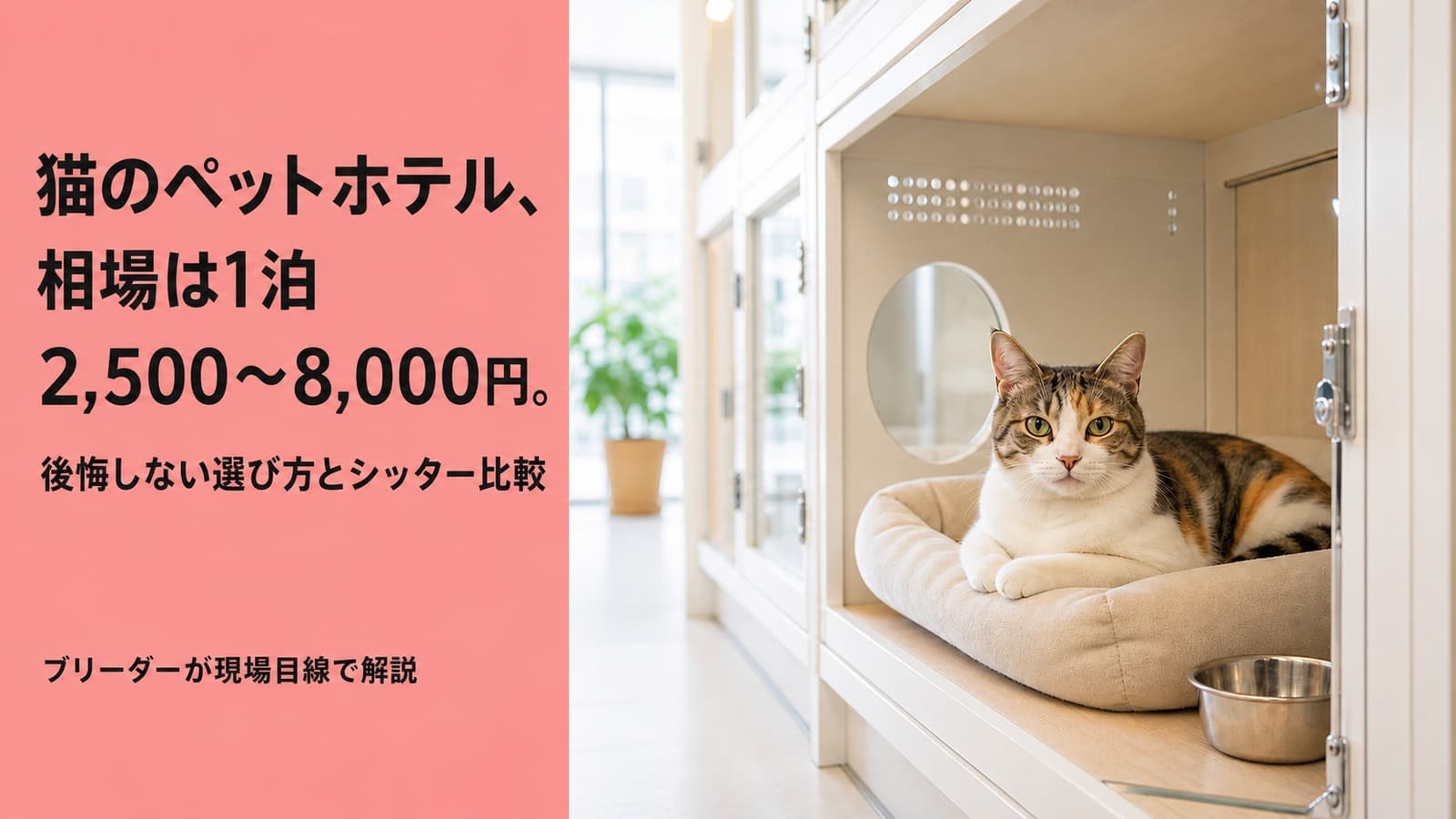 【2026年版】猫のペットホテル料金相場は1泊2,500〜8,000円|選び方・ペットシッターとの比較をブリーダーが解説