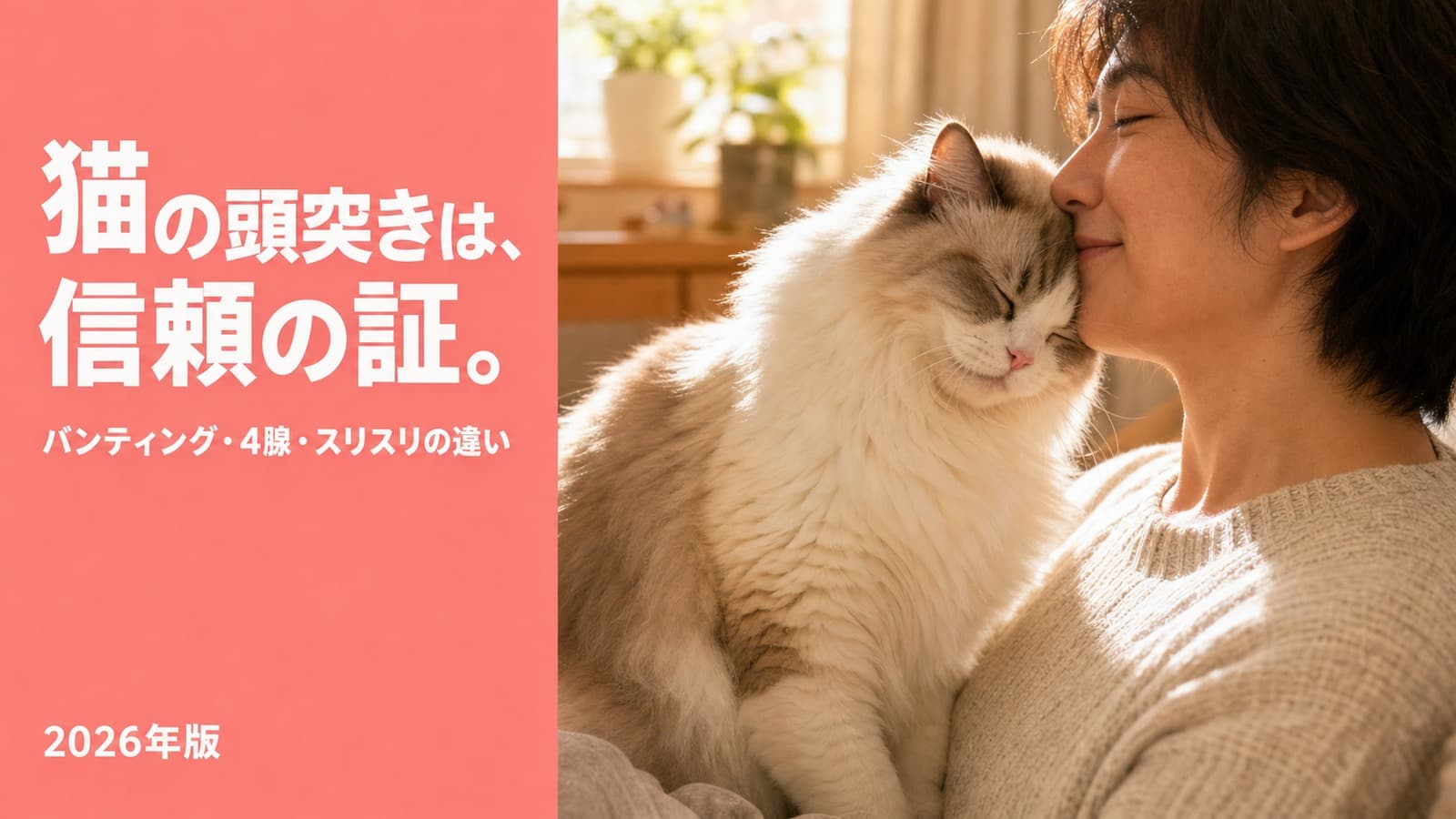 【2026年版】猫の頭突き(ヘッドバット)の意味とは?バンティング・4腺・ヘッドプレッシングの違いをブリーダーが解説
