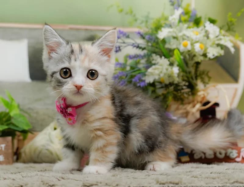 マンチカンの子猫 メス ダイリュートキャリコ
