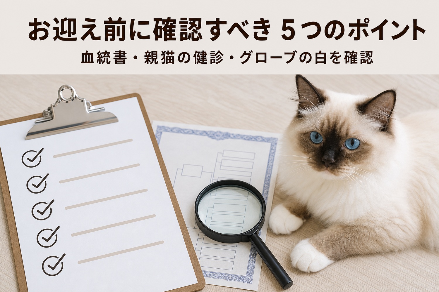 チェックリストと血統書を備えたお迎え前確認のバナー