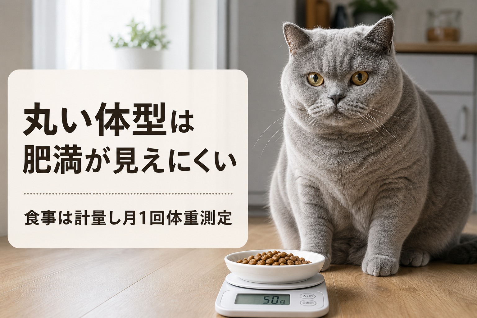 丸い体型は肥満が見えにくい、食事計量と月1回体重測定が重要