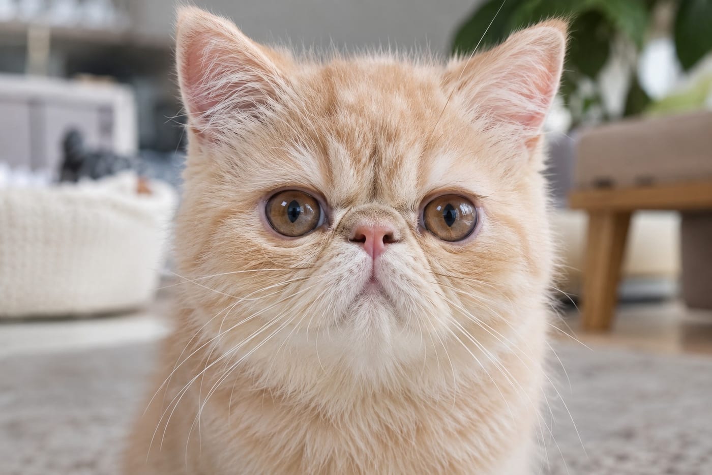 子猫を正面から撮影した近接写真。左右の鼻の穴が開いているのが見える