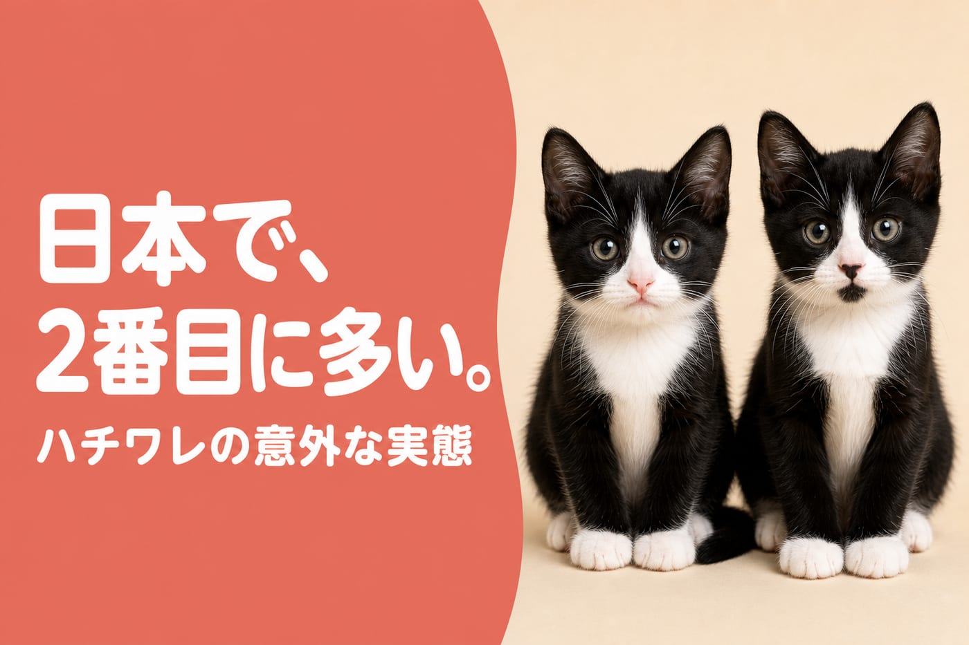 日本で2番目に多い柄と伝えるサーモン帯バナーと白の入り方が違う2匹のハチワレの子猫