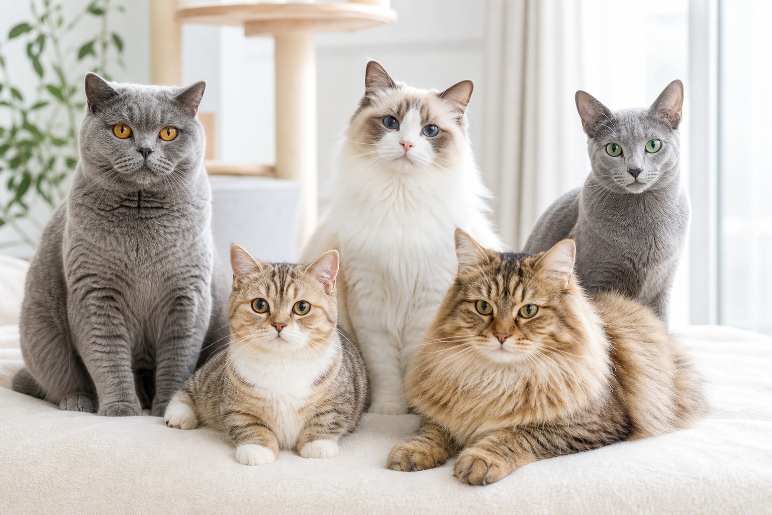 一人暮らし向きの猫種5品種グループ写真