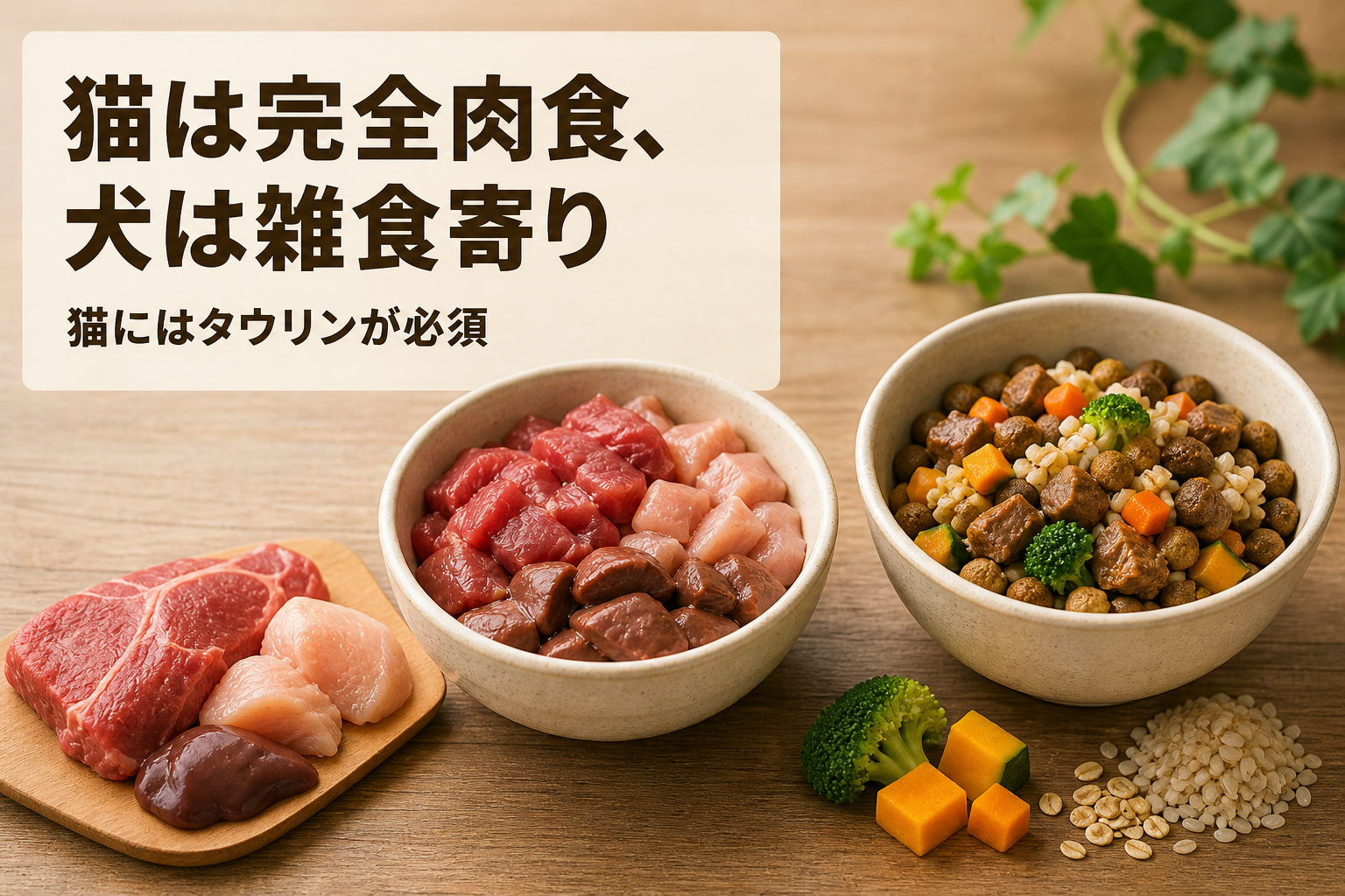 猫は完全肉食・犬は雑食寄り：食事の違いを比較