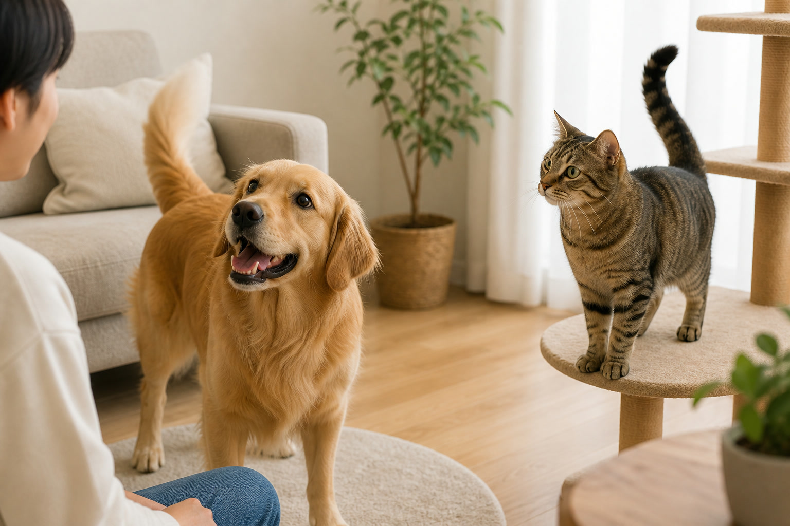 犬と猫のしっぽのサインの違いを示すイラスト