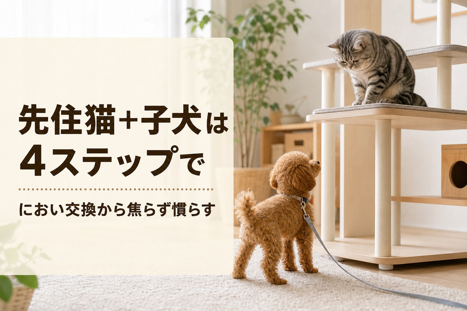 先住猫+子犬は4ステップで段階導入