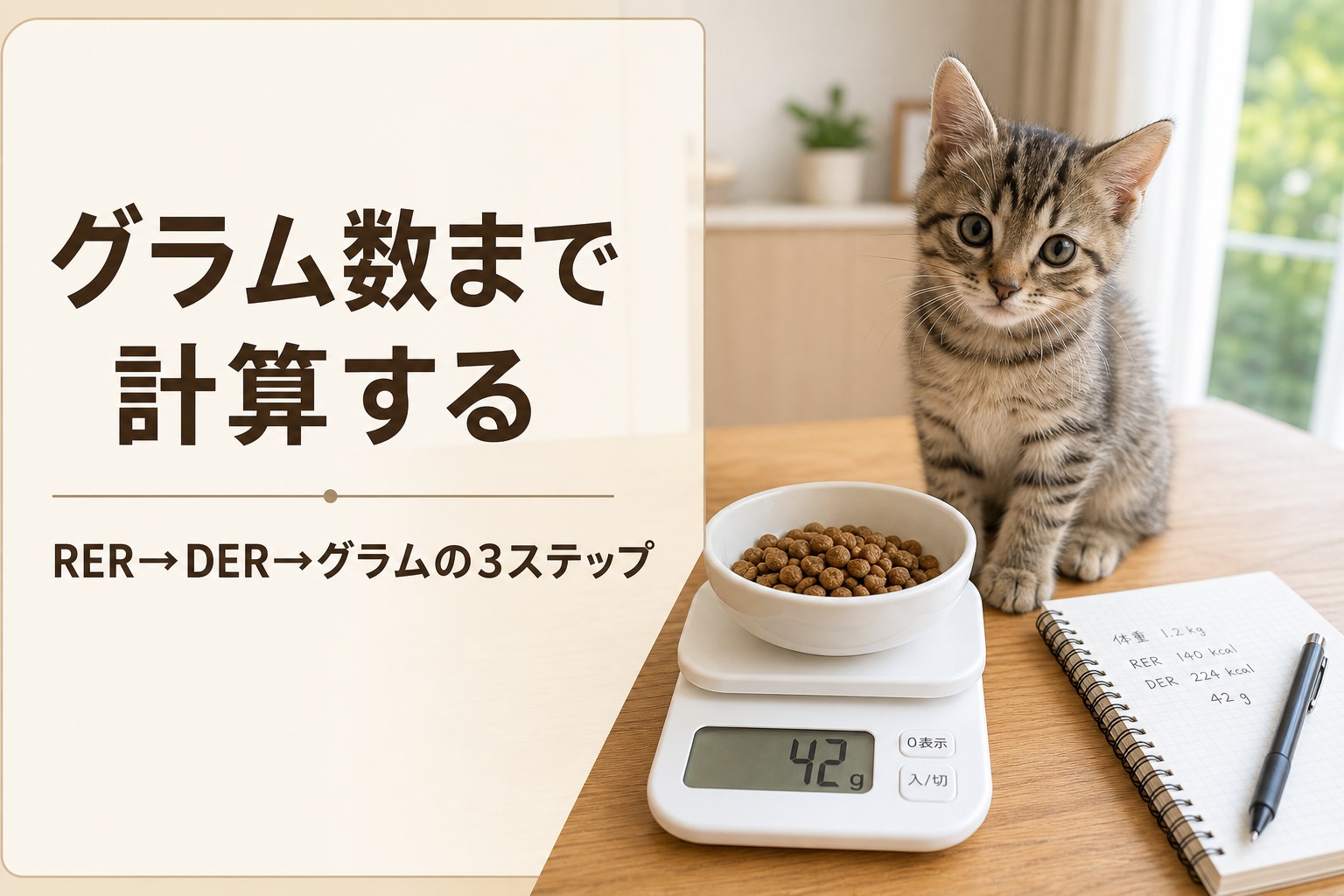 グラム数まで計算する3ステップを示す計量場面
