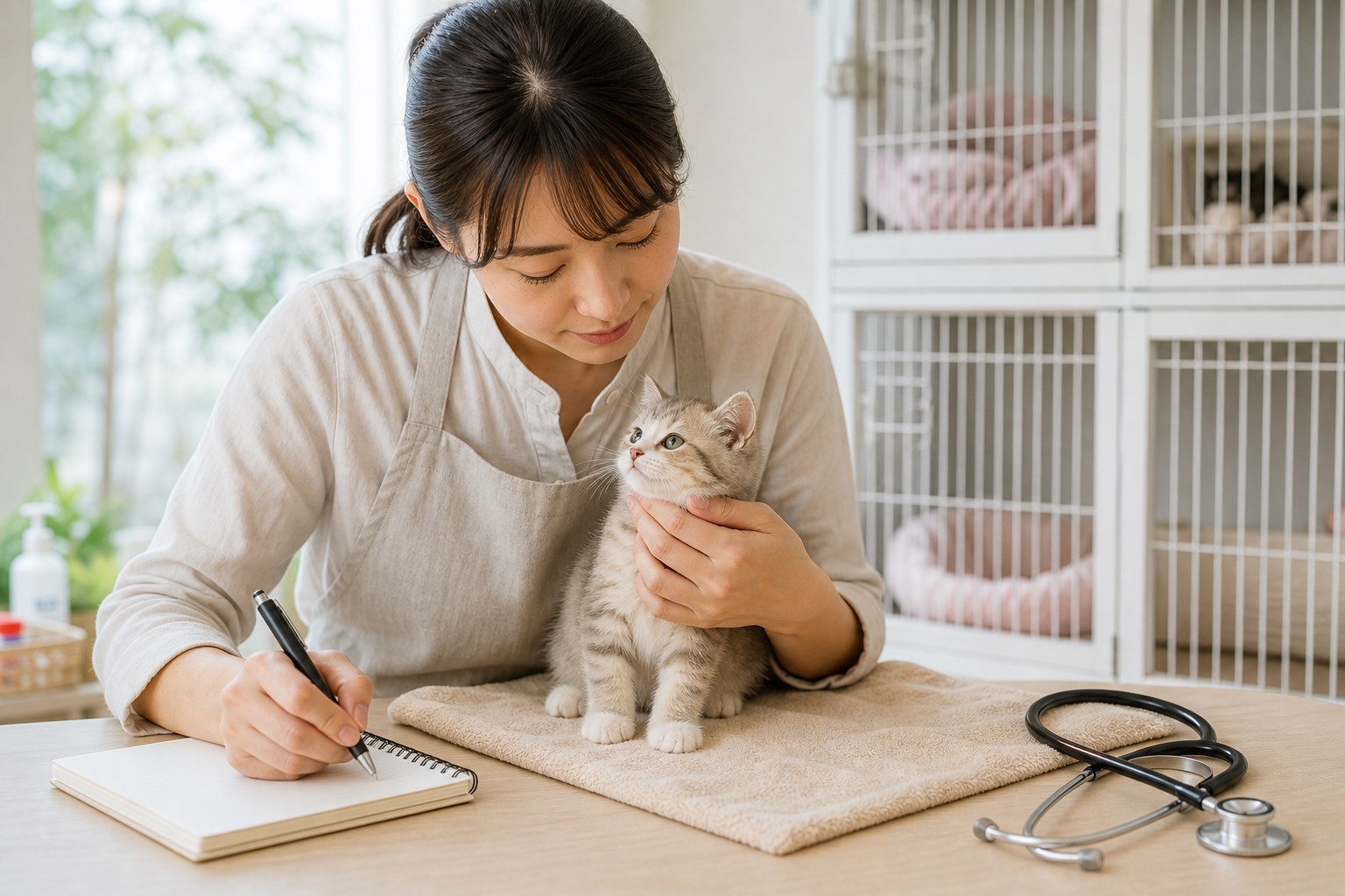 毎日の子猫健康チェックの様子