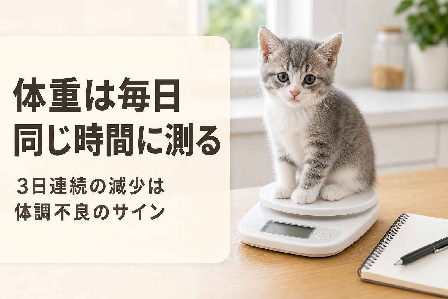 子猫の体重測定と月齢別の正常値