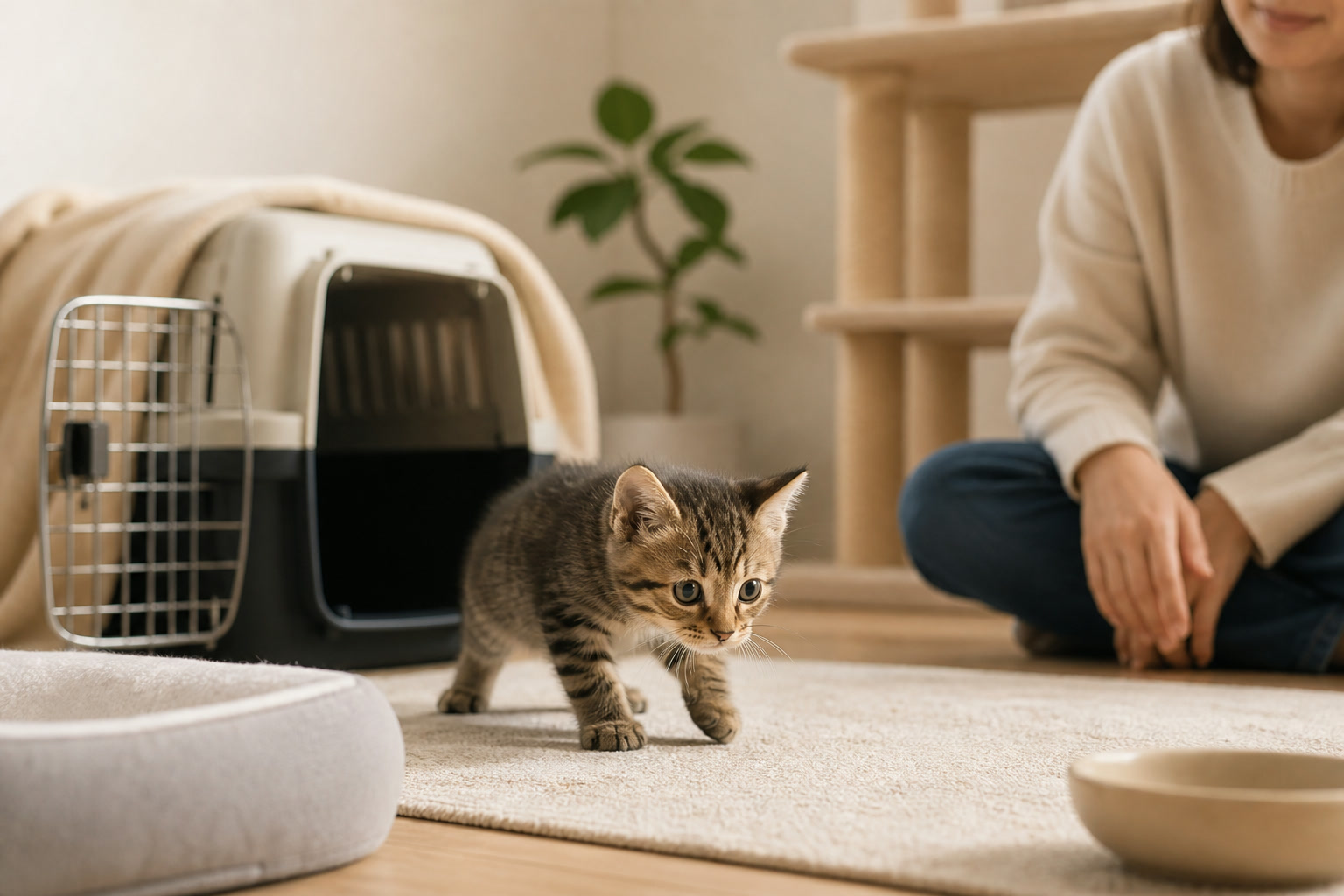 新しい環境に慣れようとする子猫・お迎え直後のストレスとくしゃみ