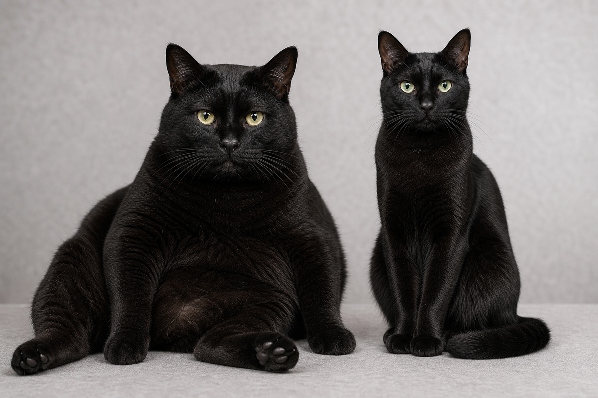 並んで座るオスとメスの黒猫を比較