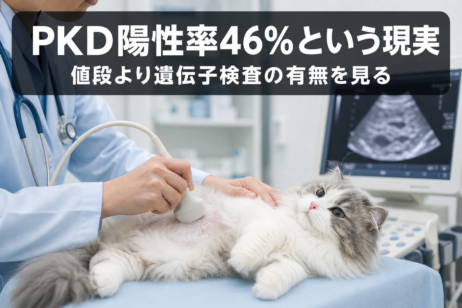 PKD陽性率46%の現実を示す獣医による腎臓検査の場面