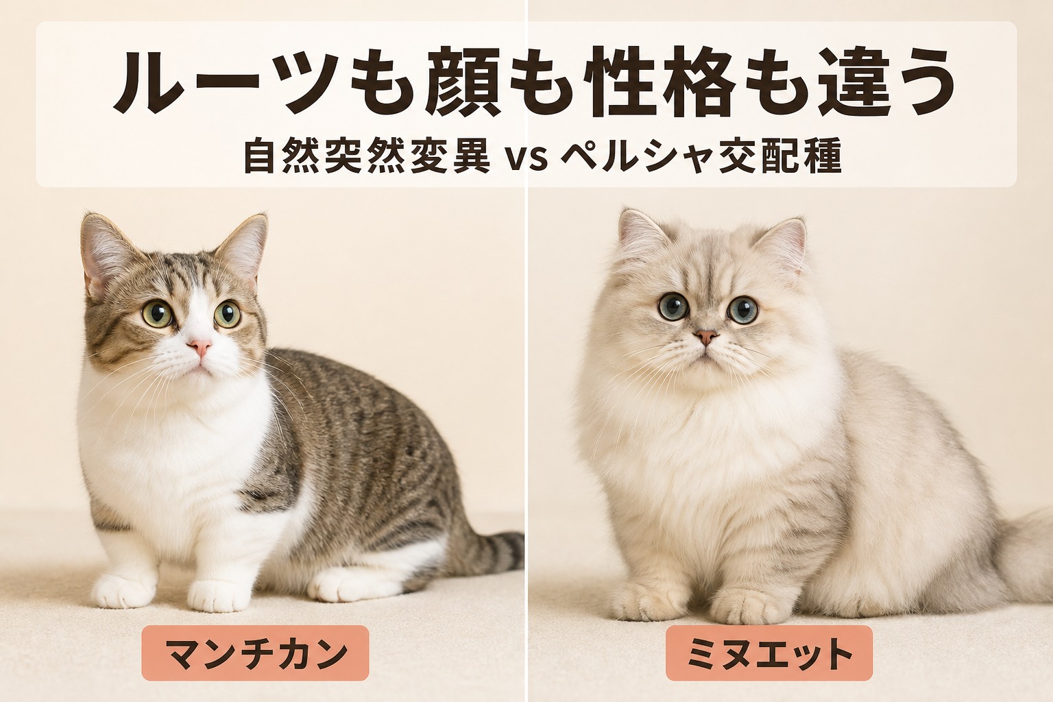 マンチカンとミヌエットを並べた品種比較バナー