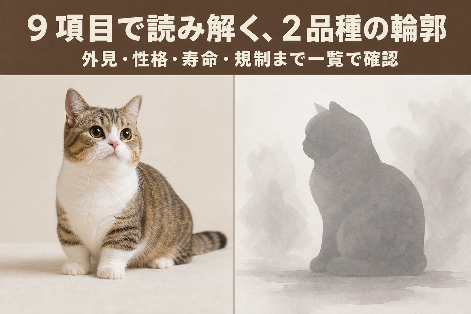 マンチカンと丸顔の猫を並べた比較。9項目で読み解く2品種の輪郭、外見・性格・寿命・規制まで一覧で確認