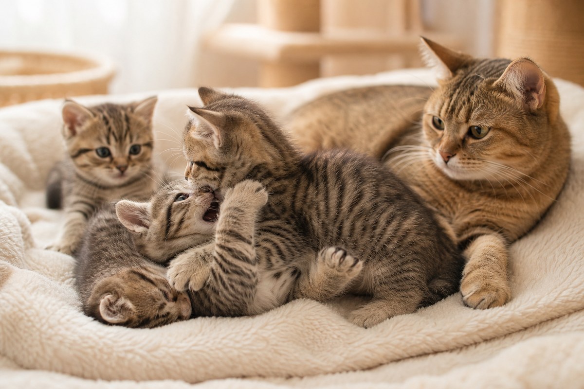 兄弟子猫どうしの遊びで噛む力加減を学ぶ社会化期の様子