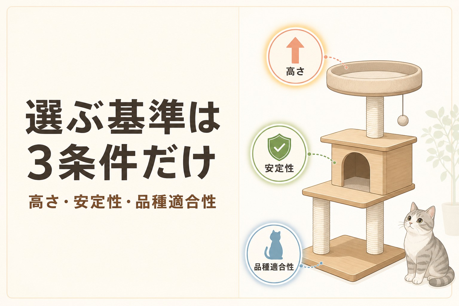 高さ・安定性・品種適合性の3条件を示す図