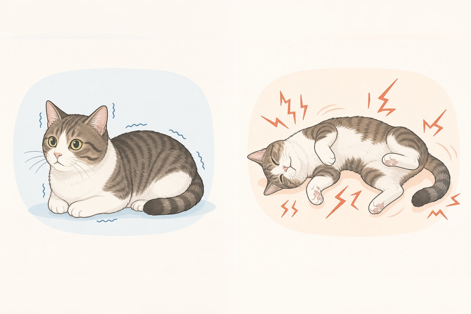 震えと痙攣の違いを表す対比イラスト