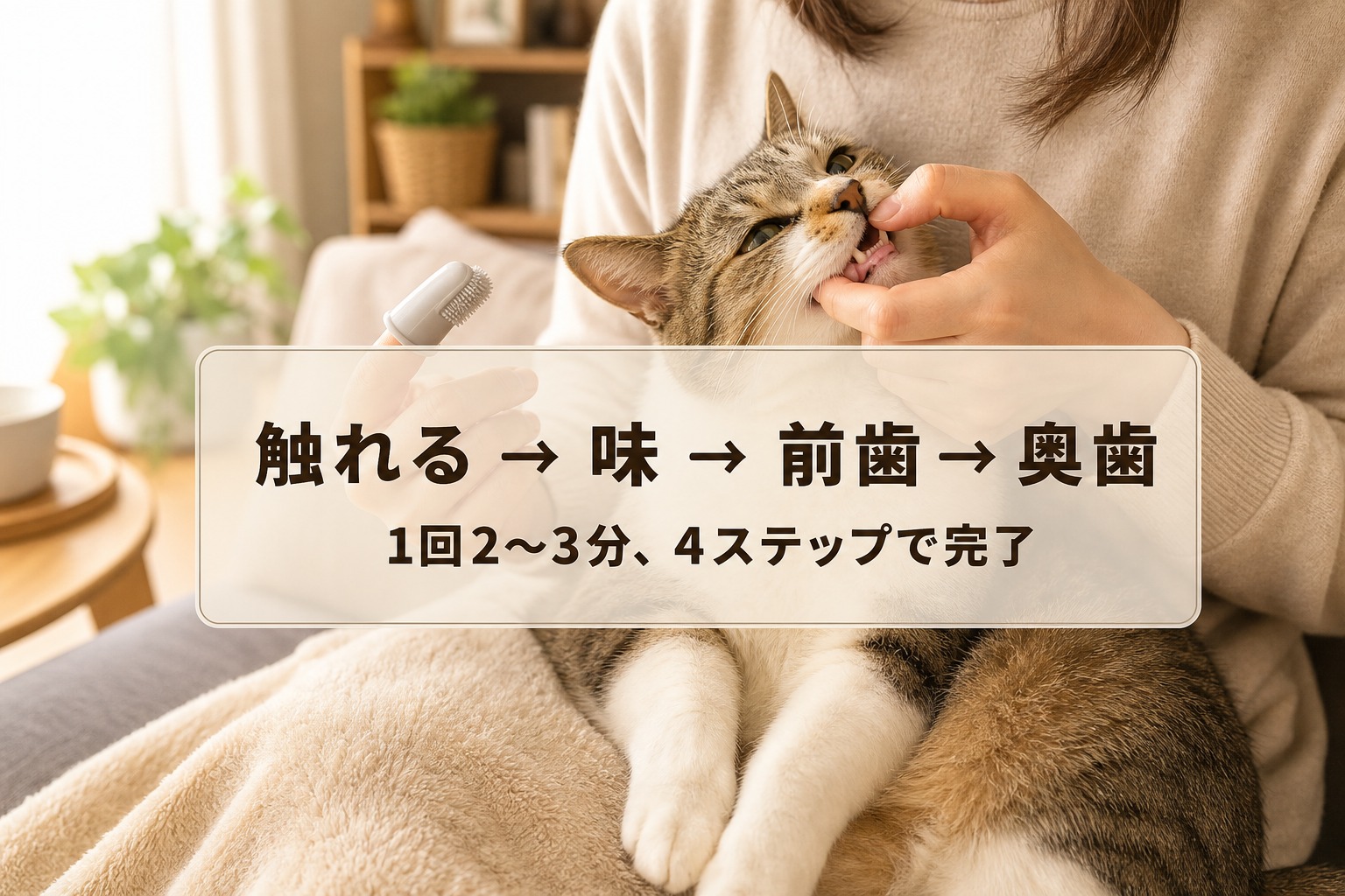 猫の歯磨き4ステップ｜触れる・味・前歯・奥歯の順で1回2〜3分