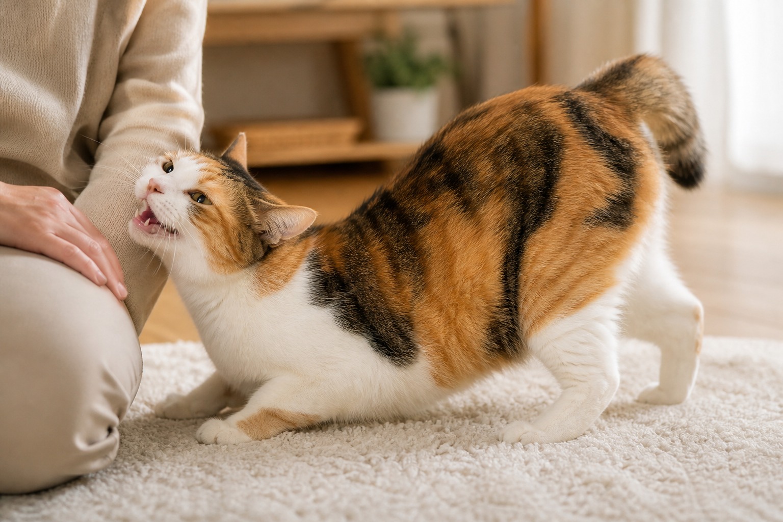発情中のメス猫が体をこすりつける・甘えるなどの典型的な行動