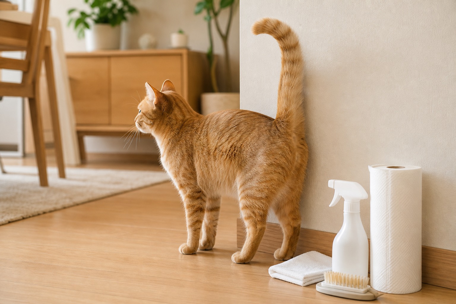 発情期のオス猫が壁にスプレー（尿マーキング）する行動