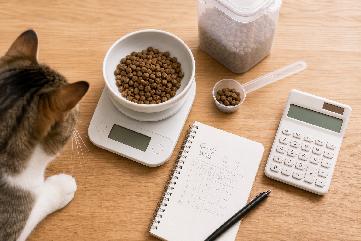 体重別の1日カロリー計算で猫の適正な給与量を把握する