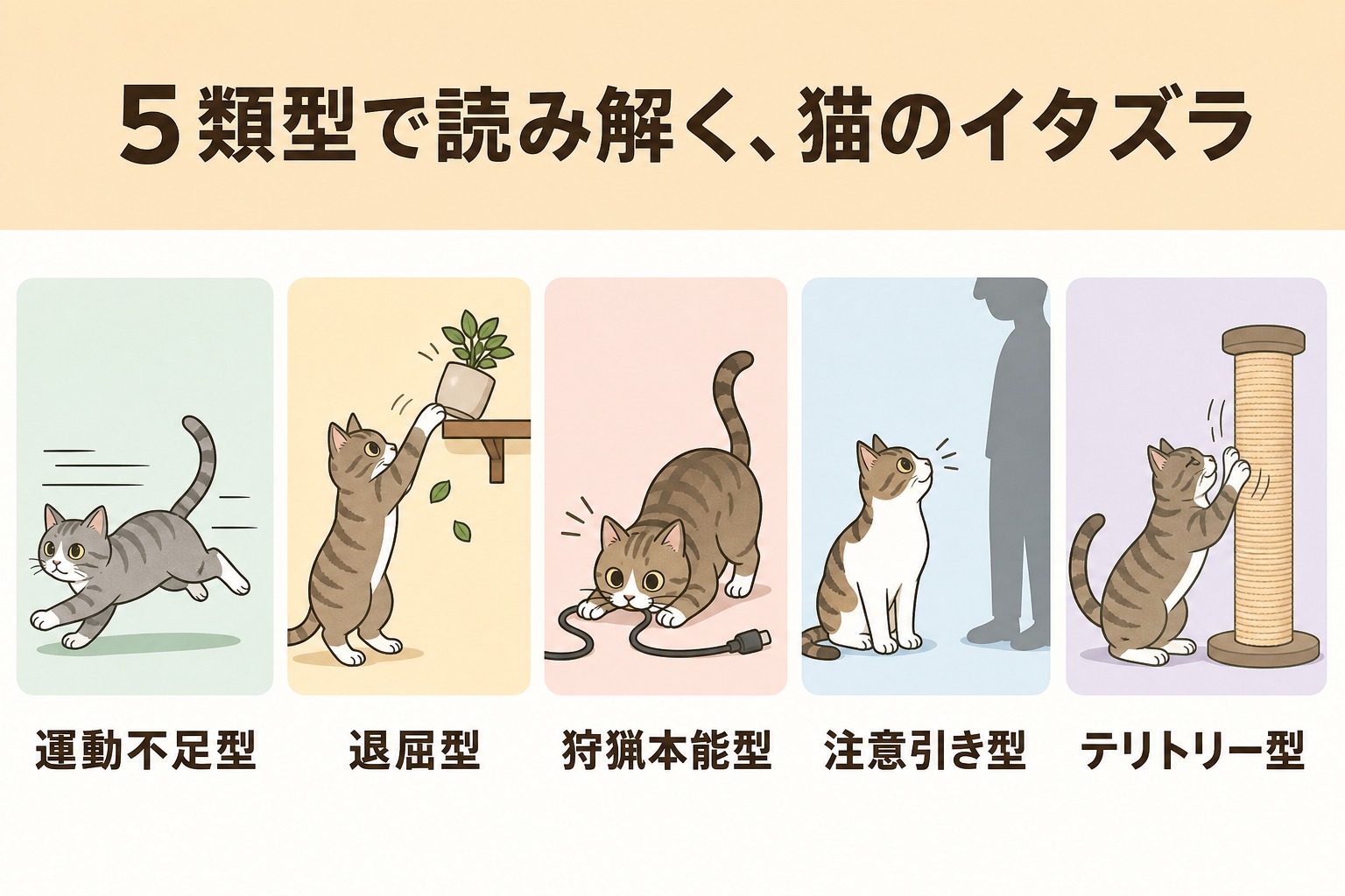猫のイタズラ5類型｜運動不足型・退屈型・狩猟本能型・注意引き型・テリトリー型