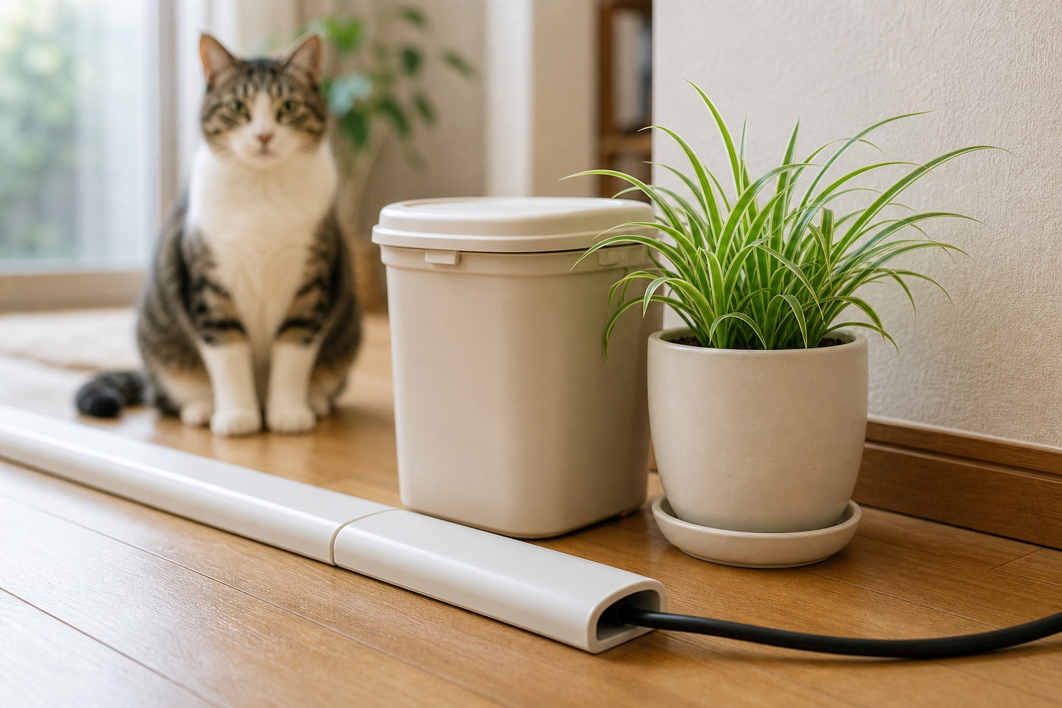 危険なイタズラ対策｜コードカバー・フタ付きゴミ箱・猫に安全な植物で物理的に予防