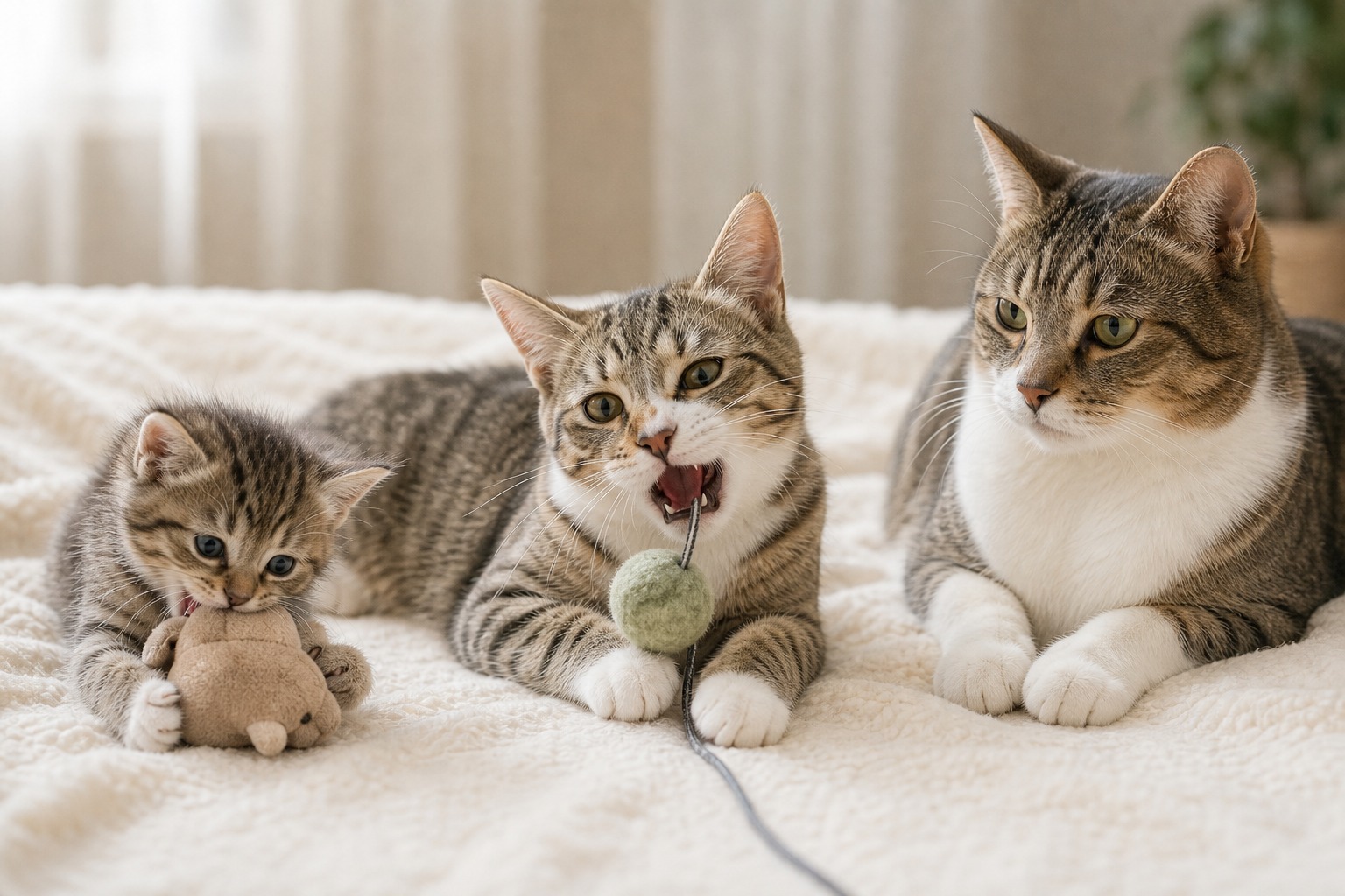 子猫が兄弟や母猫との遊びで噛む力の加減を学ぶ社会化期