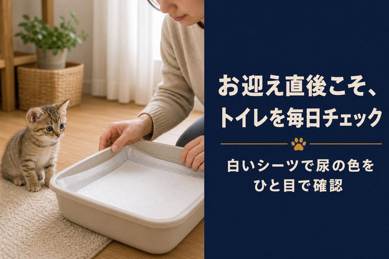 お迎え直後の子猫は白いシーツで尿の色を毎日チェック