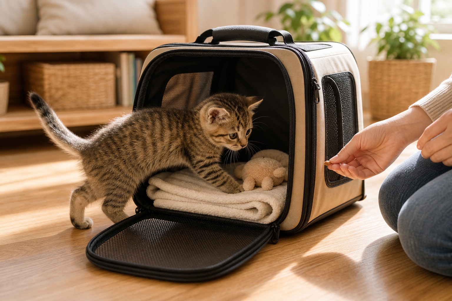 子猫期から扉を開けたキャリーに慣らす｜車酔い克服の第一歩