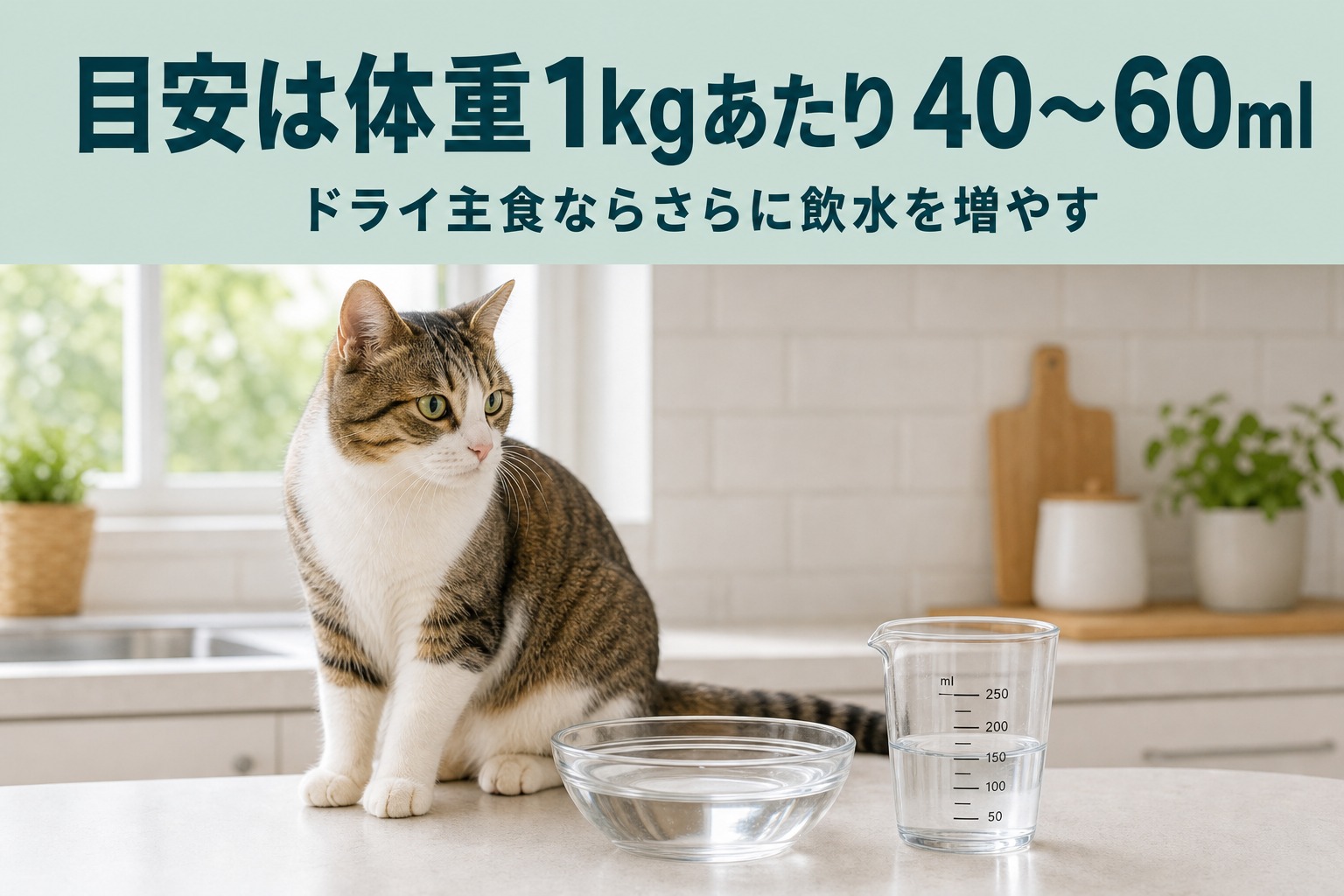 猫の1日の必要水分量の目安は体重1kgあたり40〜60ml