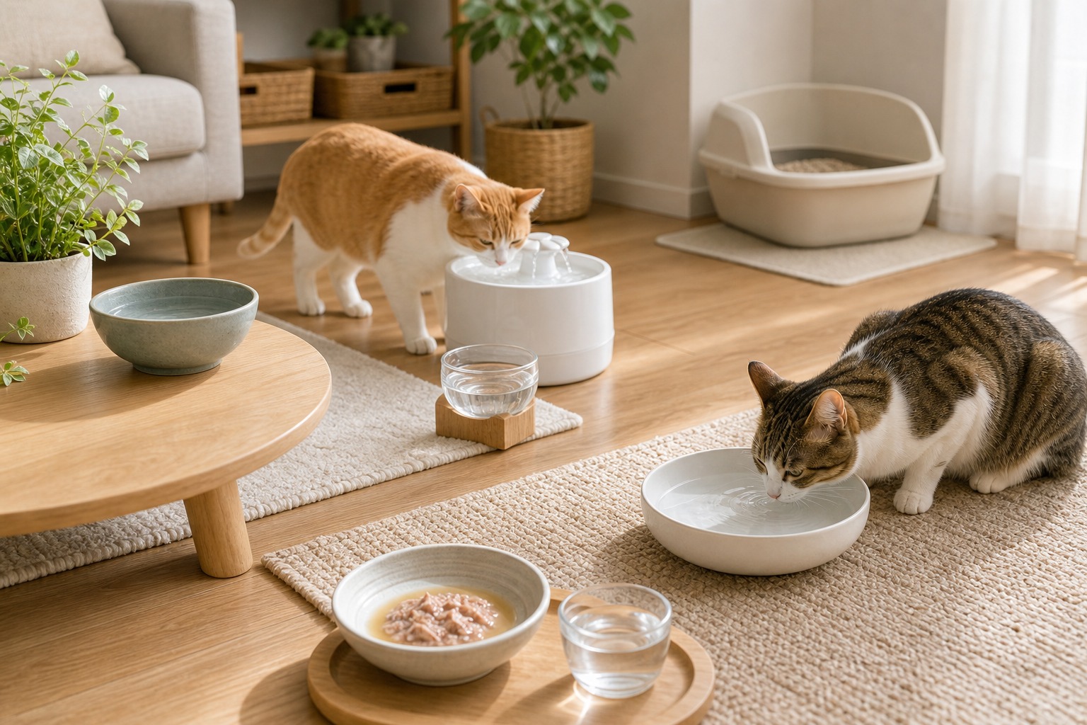 猫に水を飲ませるコツ｜複数箇所への設置と自動給水器の活用