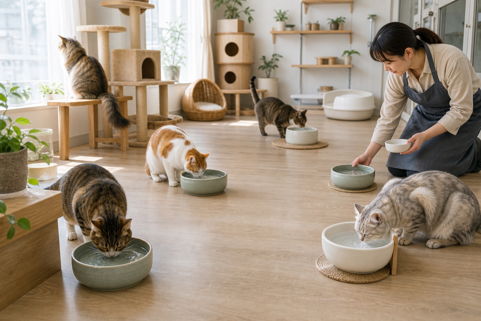 Flowens Catは1施設に10箇所以上の給水スポットを設置して飲水を促す