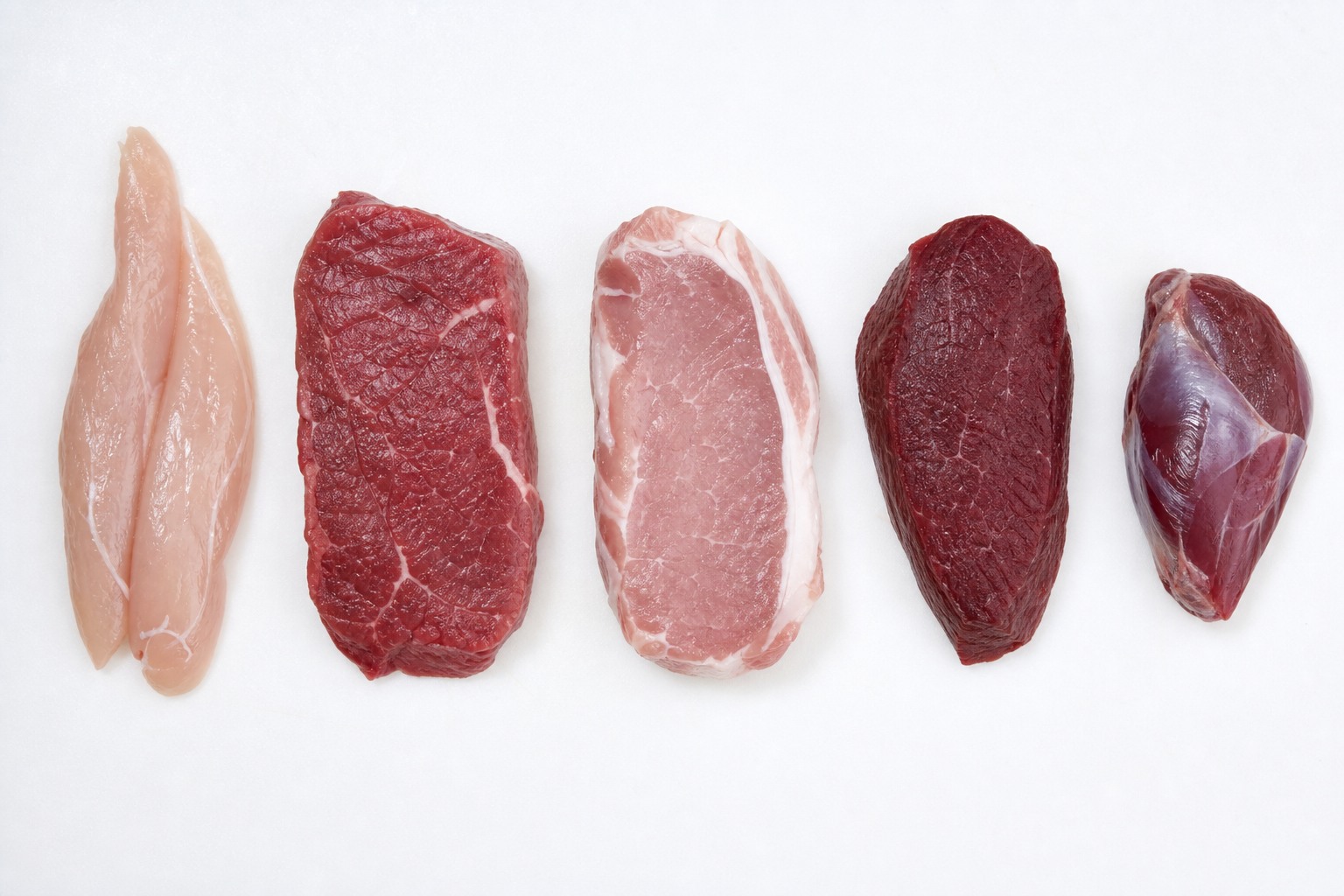 5種類の生肉を並べた比較フラットレイ