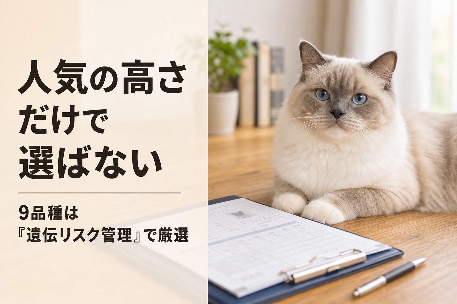 健康記録と猫を並べた品種選定基準のバナー