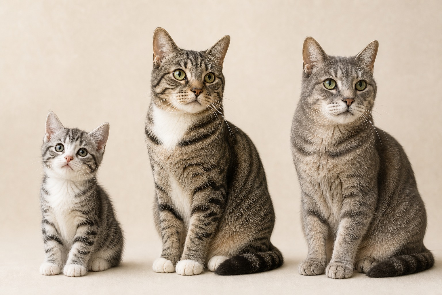 子猫・成猫・シニア猫を並べたライフステージ比較。年齢で食欲不振の原因は異なる