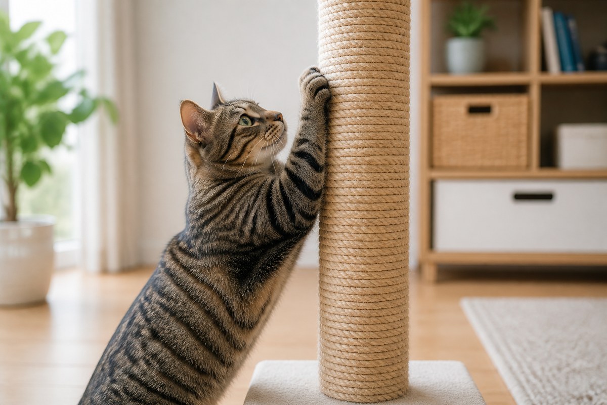 猫が爪とぎをする本能的な動作(爪を立てて引っかく様子)