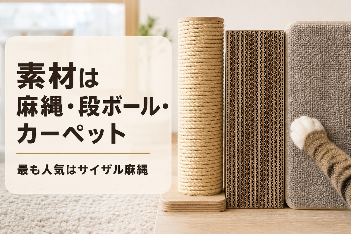 爪とぎ素材の比較(段ボール・麻縄・カーペット)