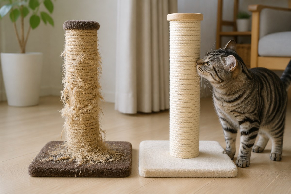 Flowens Cat施設での爪とぎ3点構成(麻縄縦型・段ボール横型・キャットタワー)