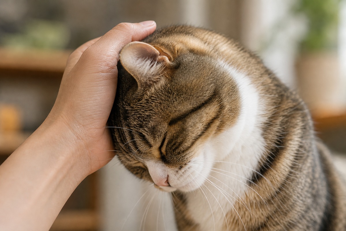 猫が額をそっと当てるバンティングの瞬間